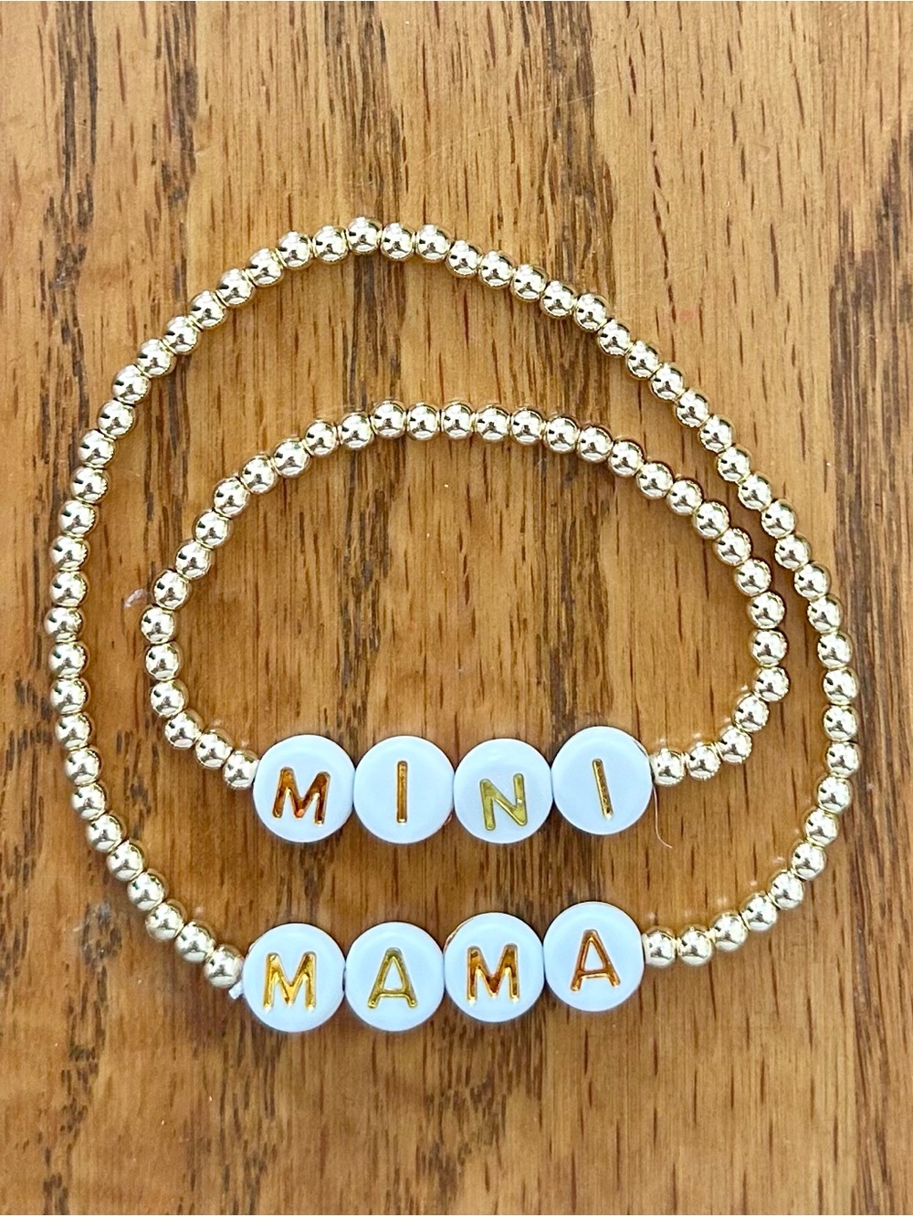 Mini Mama 14k Gold or Silver Plated Beaded Bracelet Set